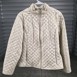 Eddie Bauer Women’s XL Quilted Jacket Beige Full Zip Insulated Outerwear